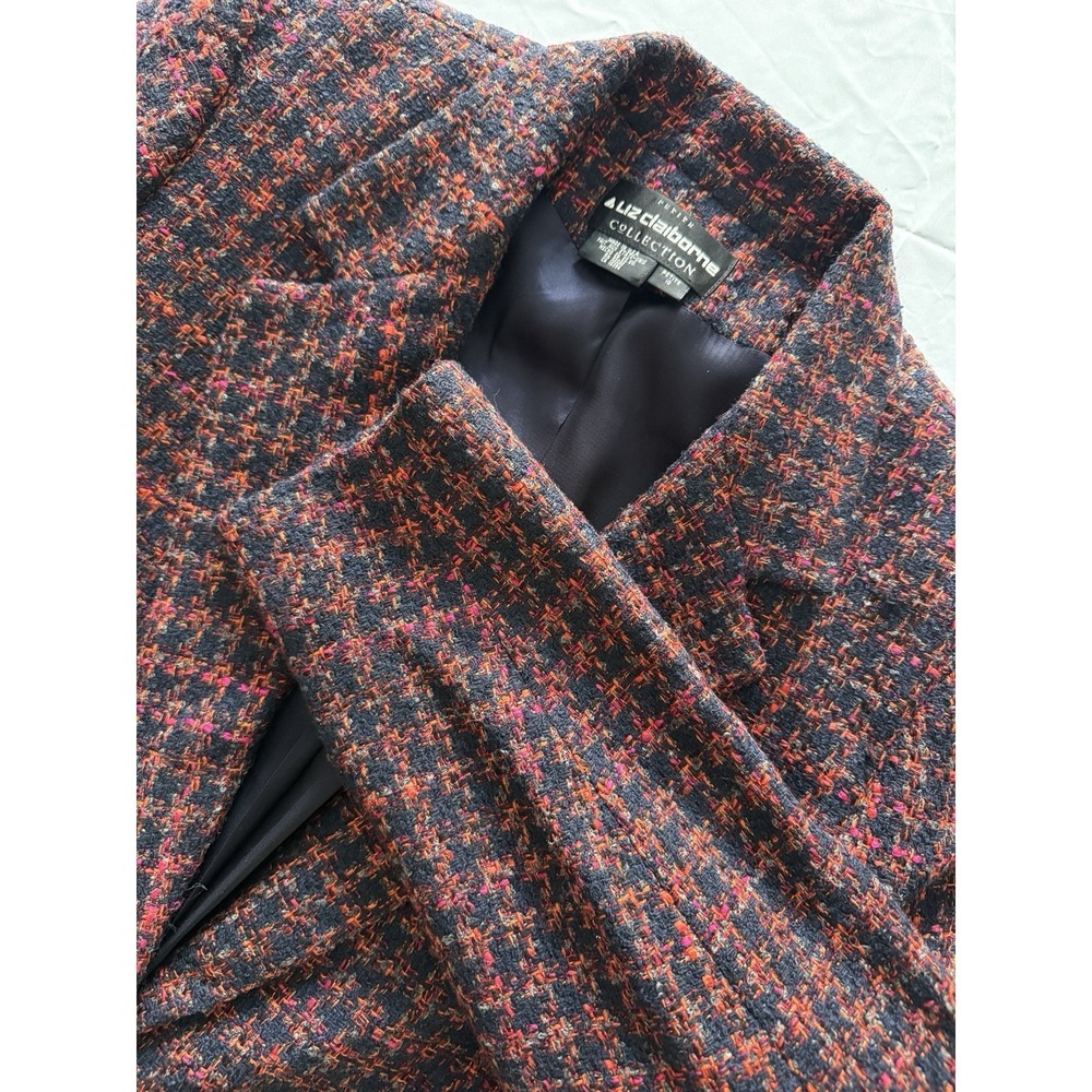 Liz‎ Claiborne Tweed Blazer 10P Blue Pink Wool Academia 90s Vintage Retro Y2k